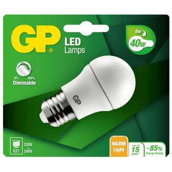 LED lampa GP globlampa mini, E27, dim, 6W (40W), 470LM Batteristen.