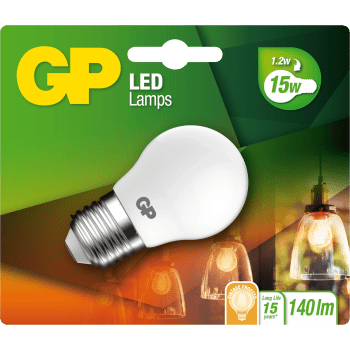 LED lampa GP filament frostad globlampa mini E27 1,2W-15W Batteristen.