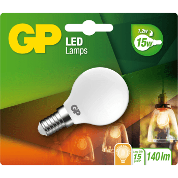 LED lampa GP filament frostad globlampa mini E14 1,2W-15W Batteristen.