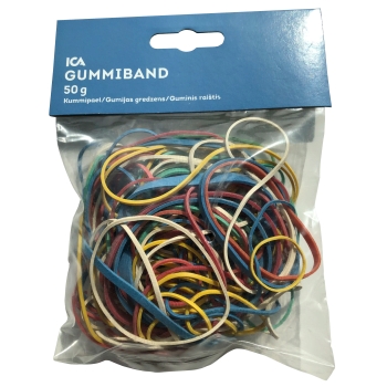 Gummiband färgade 50g ICA.