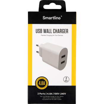 Väggladdare 4.8a USB Vit 1-p Smartline.
