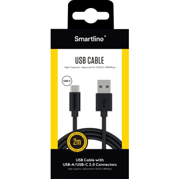 USB-C/USB-A 2.0 kabel 2m Svart 1-p Smartline.