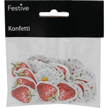 Midsommarkonfetti jordgubbar/prästkragar.