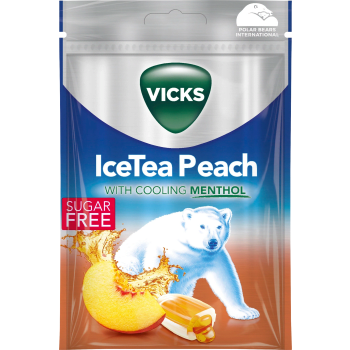 Halstablett Ice Tea Peach Sugar Free 72g Vicks.