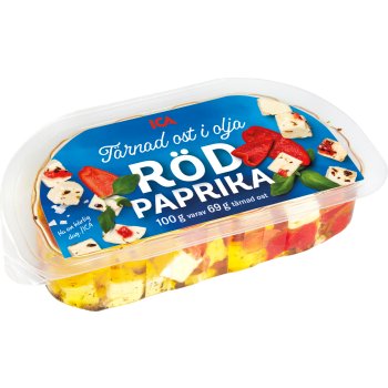 Tärnad ost i olja Paprika 100g ICA.