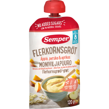 Flerkornsgröt äpple,persika & aprikos 8m 120g Semper.