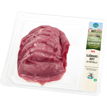 Sjömansbiff av nötrulle skivad ca 450g ICA.