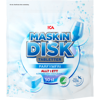 Maskindisktabletter Allt i ett parfymfri 50-p ICA.
