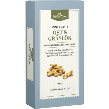 Kex Mini twist ost & gräslök 100g ICA Selection.