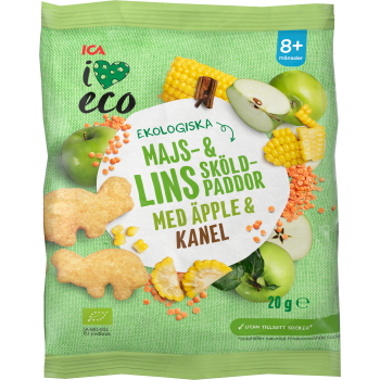 Barnsnacks Majs & linssköldpaddor Ekologiskt 8m 20g ICA I love eco.