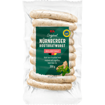 Korv Nürnberger 95% Kötthalt 200g ICA.