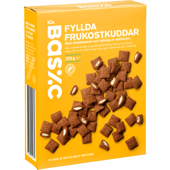 Fyllda kakaokuddar med mjölkkräm 375g ICA Basic.