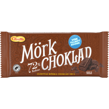 Mörk choklad 72 % Sockerfri 100g Cloetta.