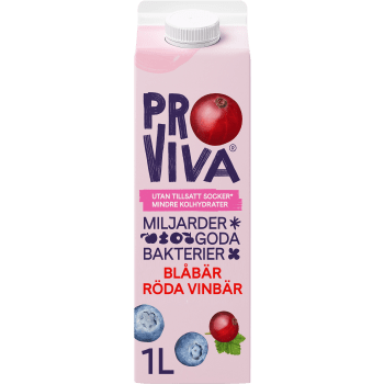 Fruktdryck Blåbär Röda vinbär Utan tillsatt socker 1l Proviva.