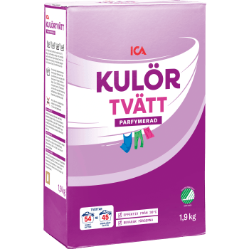 Tvättmedel Kulörtvätt 1,9kg Miljömärkt ICA.
