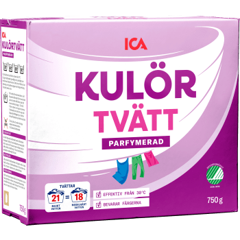 Tvättmedel pulver kulör 750g ICA.