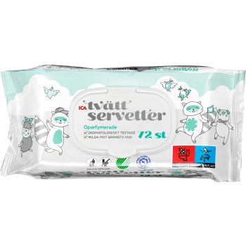 Tvättservetter Baby Oparfymerade 72-p ICA.