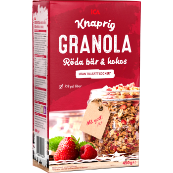 Granola Röda bär & kokos 450g ICA.