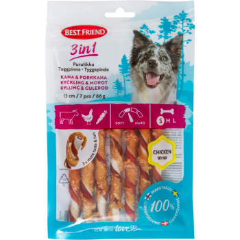 Hundtugg 3in1 Tuggpinn 66g Kyck&Morot 7st Best friend.