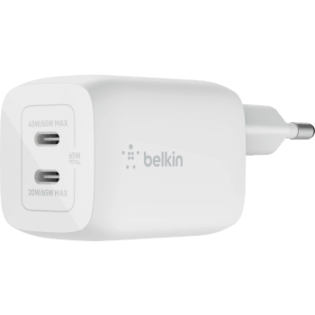 Väggladdare dubbel USB-C 65W Belkin.