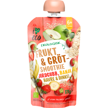 Grötsmoothie jordgubb, banan, havre & dinkel 6m 120g ICA I love eco.