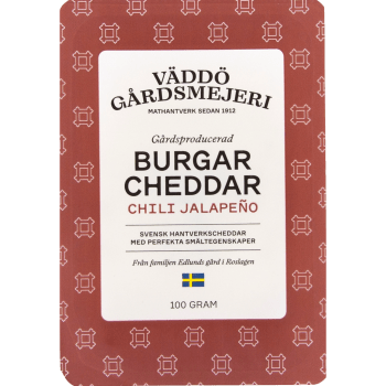 Burgarcheddar Chili Jalapeño 100g Väddö Gårdsmejeri.