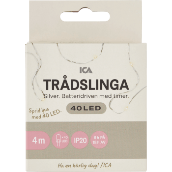 Trådslinga 40LED Silver Batteri ICA.