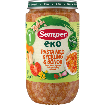 Barnmat Pasta, kyckling & bönor Eko 1år 235g Semper.