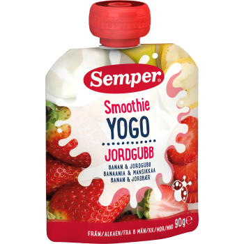 Smoothie yoghurt Banan & jordgubb Från 6m 90g Semper.