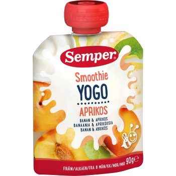 Smoothie yoghurt Banan & aprikos Från 6m 90g Semper.
