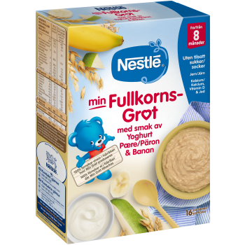 Min Fullkornsgröt Yoghurt, päron & banan 8m 16p 450g Nestle.