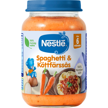 Barnmat Spaghetti & köttfärssås 6m 190g Nestle.