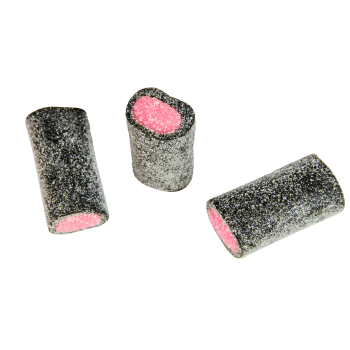 Makulaku Pick and Mix sockrade och fyllda hallonsalmiakrulle 3,5 cm i 3 kg låda, LÖS.
