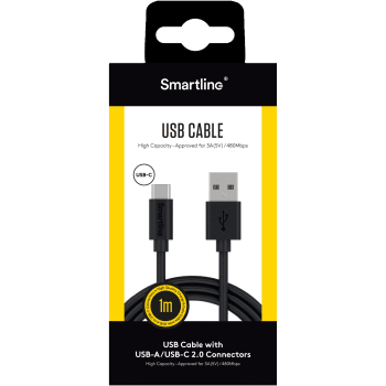 USB kabel USB-A / USB-C 1m Svart.