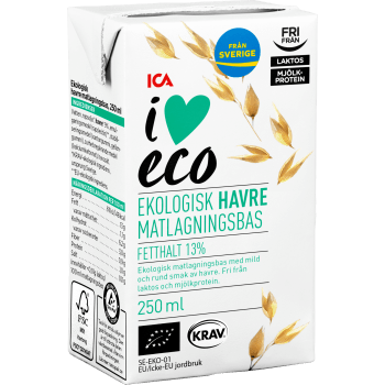 Matlagningsbas Havre Ekologisk Laktosfri 13% 250ml ICA I love eco.