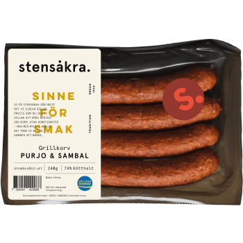 Grillkorv Purjo Sambal 74% Kötthalt 240g Stensåkra.