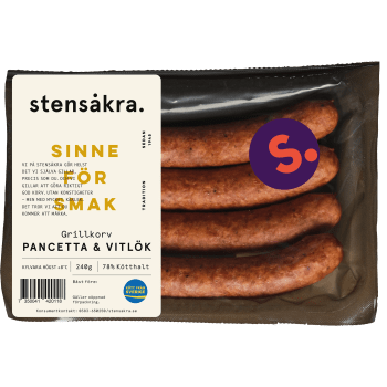 Grillkorv Pancetta och Vitlök 78% kötthalt 240g Stensåkra.