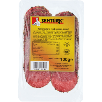Kalkonsalami med peppar skivad 100g Sentürk.