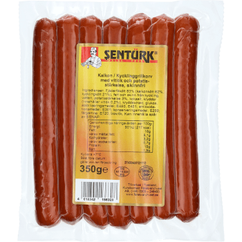 Kalkon Kycklinggrillkorv med vitlök skinnfri 350g Sentürk.