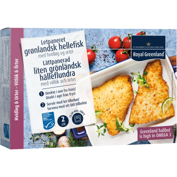 Hälleflundra panerad vitlök och örter 250g Royal Greenland.
