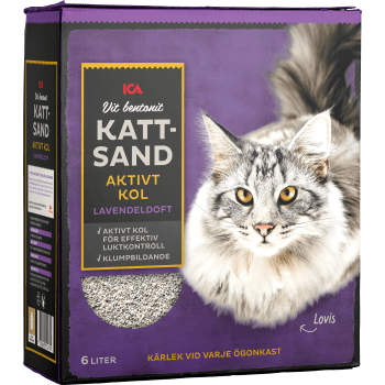 Kattsand Vit bentonit Aktivt kol Lavendeldoft 6l ICA.