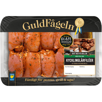 Kycklinglårfilé green chili BBQ ca 800g Guldfågeln.