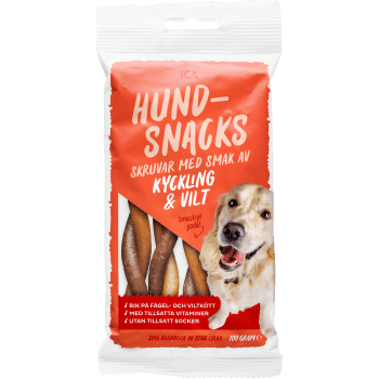 Hundsnacks Skruvar kyckl vilt 100 Gram ICA.