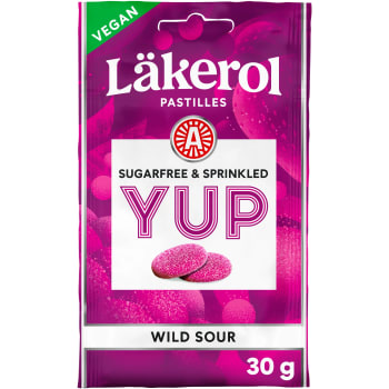 Halstabletter YUP Wild sour Sockerfri 30g Läkerol.