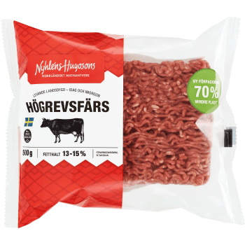 Högrevsfärs Fetthalt 15% 500g Nyhléns Hugosons.