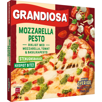 Pizza Mozzarella & pesto stenugnsbakad x-tra allt 350g Grandiosa.
