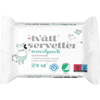 Tvättservetter Oparfymerade Reseförpackning 24-p ICA.