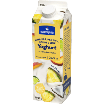 Fruktyoghurt Ananas Persika Kokos 2,6% 1000g Norrmejerier.