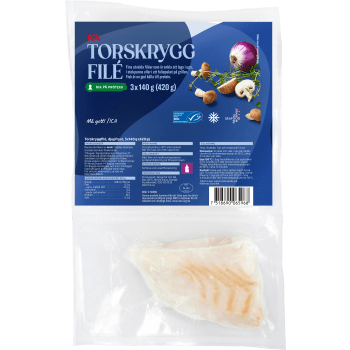 Ryggfilé av Torsk Fryst 3-p 420g ICA.