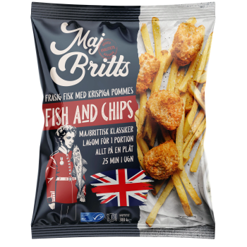 Majbritts FISH AND CHIPS - Frasig fisk med krispiga pommes.